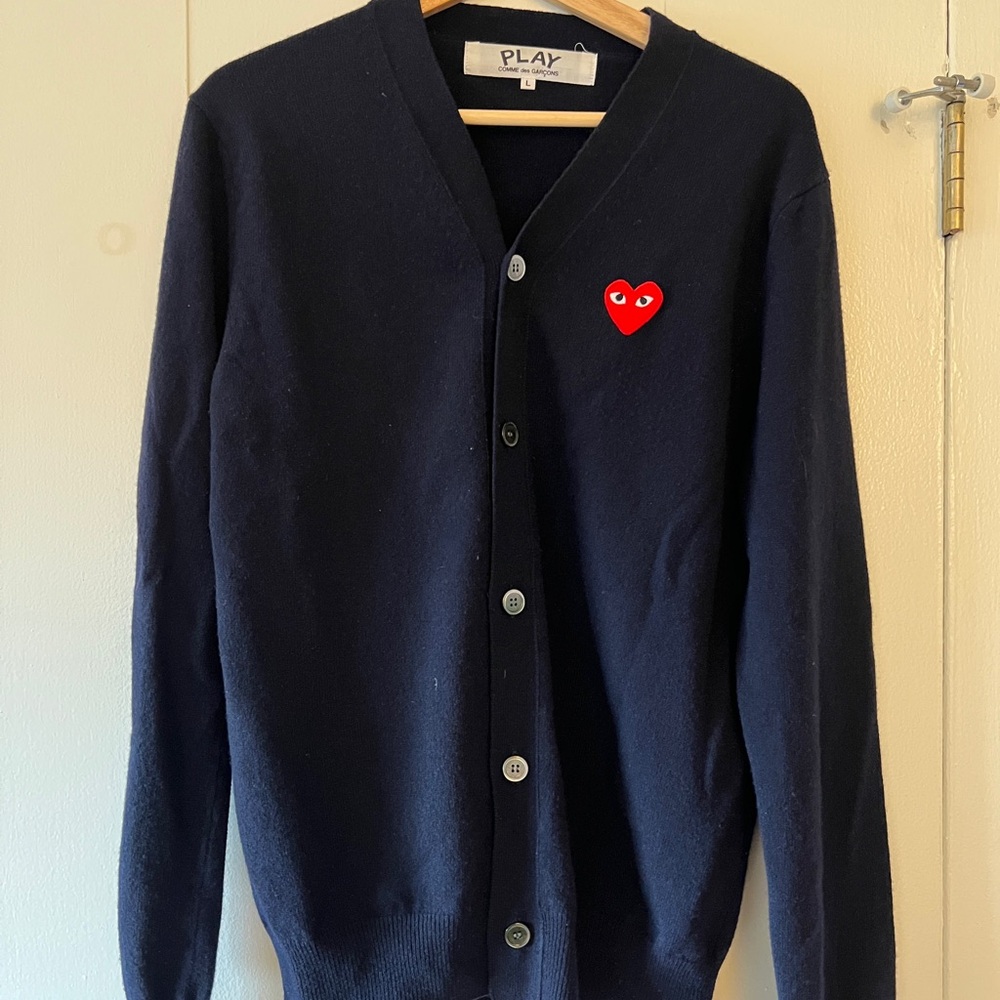 Comme des Garcons PLAY Navy Cardigan with Red Heart